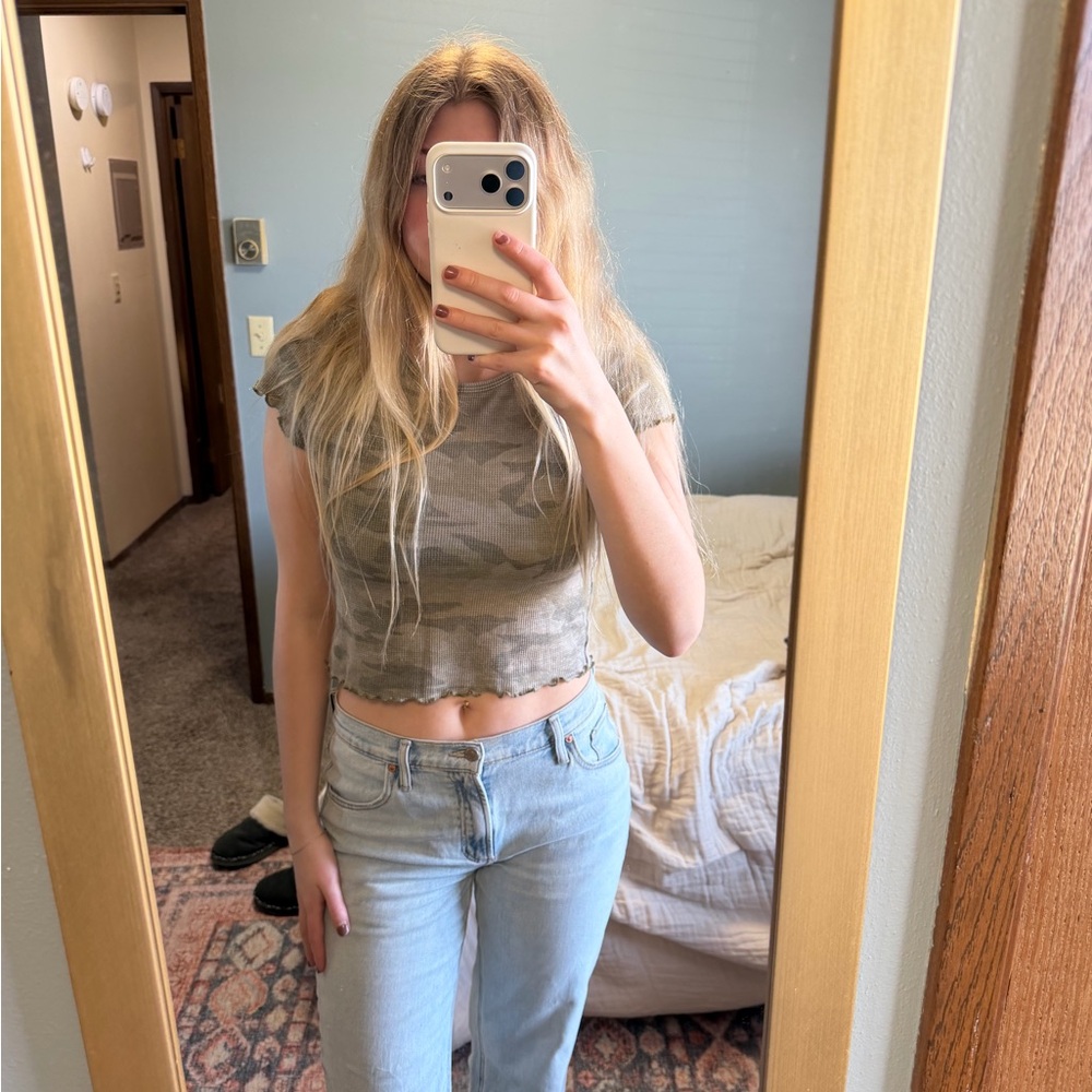 American Eagle Outfitters Olive Camo Crop Top